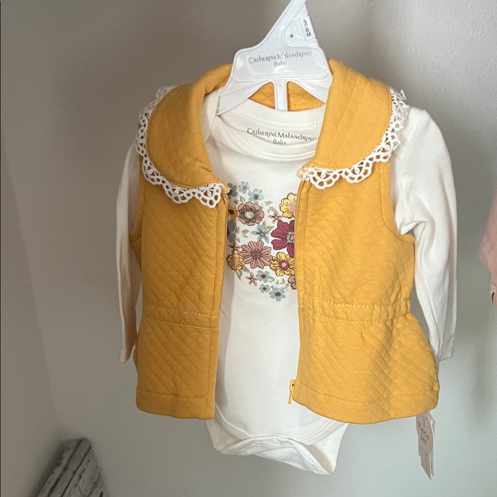 Cat & Jack Yellow Quilted Vest with Floral Bodysuit
